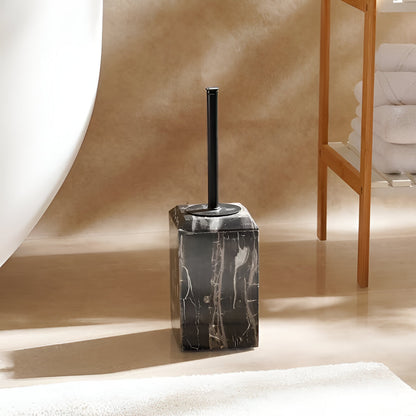 Onyx Black Toilet Brush Holder with Brush, Marble Look, Heavy Duty