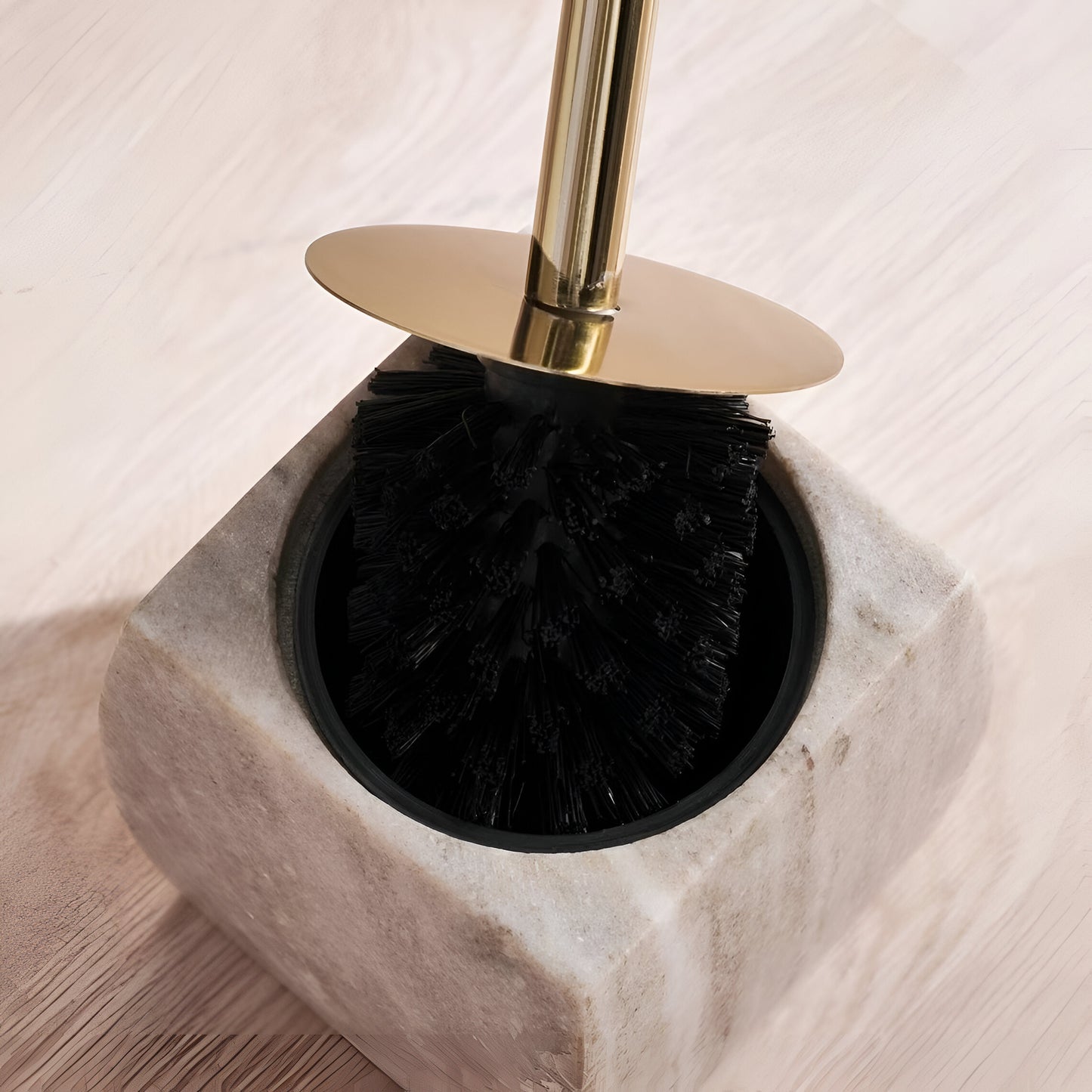 Caspian Beige Marble Toilet Holder with Brush, 15 Inches, Heavy Duty