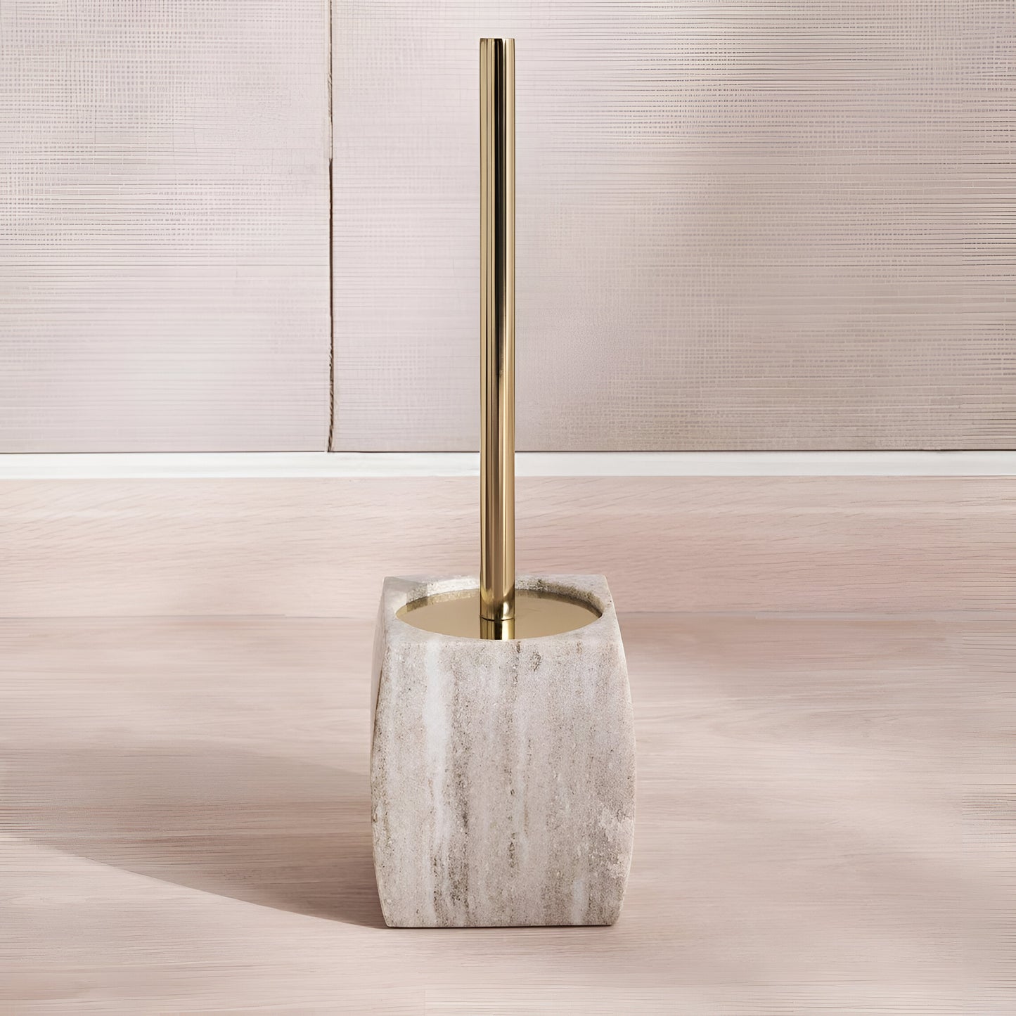 Caspian Beige Marble Toilet Holder with Brush, 15 Inches, Heavy Duty