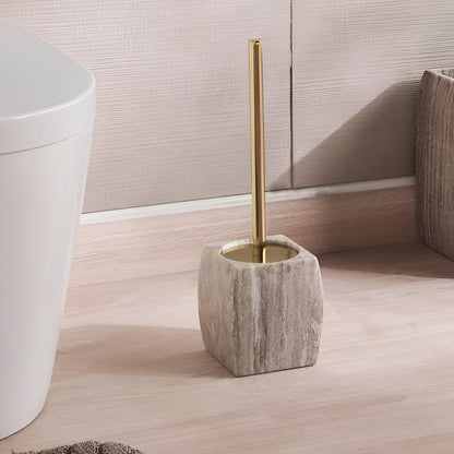 Caspian Beige Marble Toilet Holder with Brush, 15 Inches, Heavy Duty