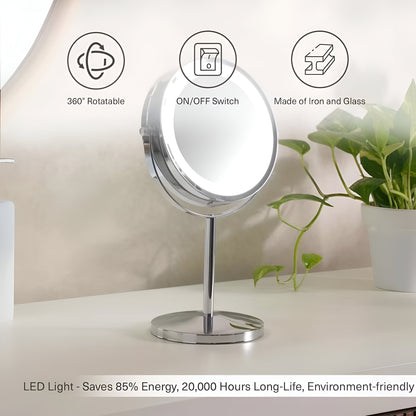 Lumina Silver LED Vanity Mirror 1x/5x Magnification, Chrome