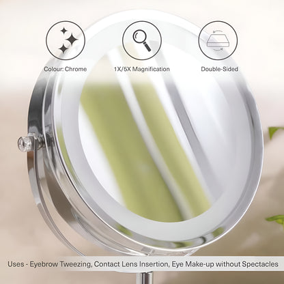 Lumina Silver LED Vanity Mirror 1x/5x Magnification, Chrome