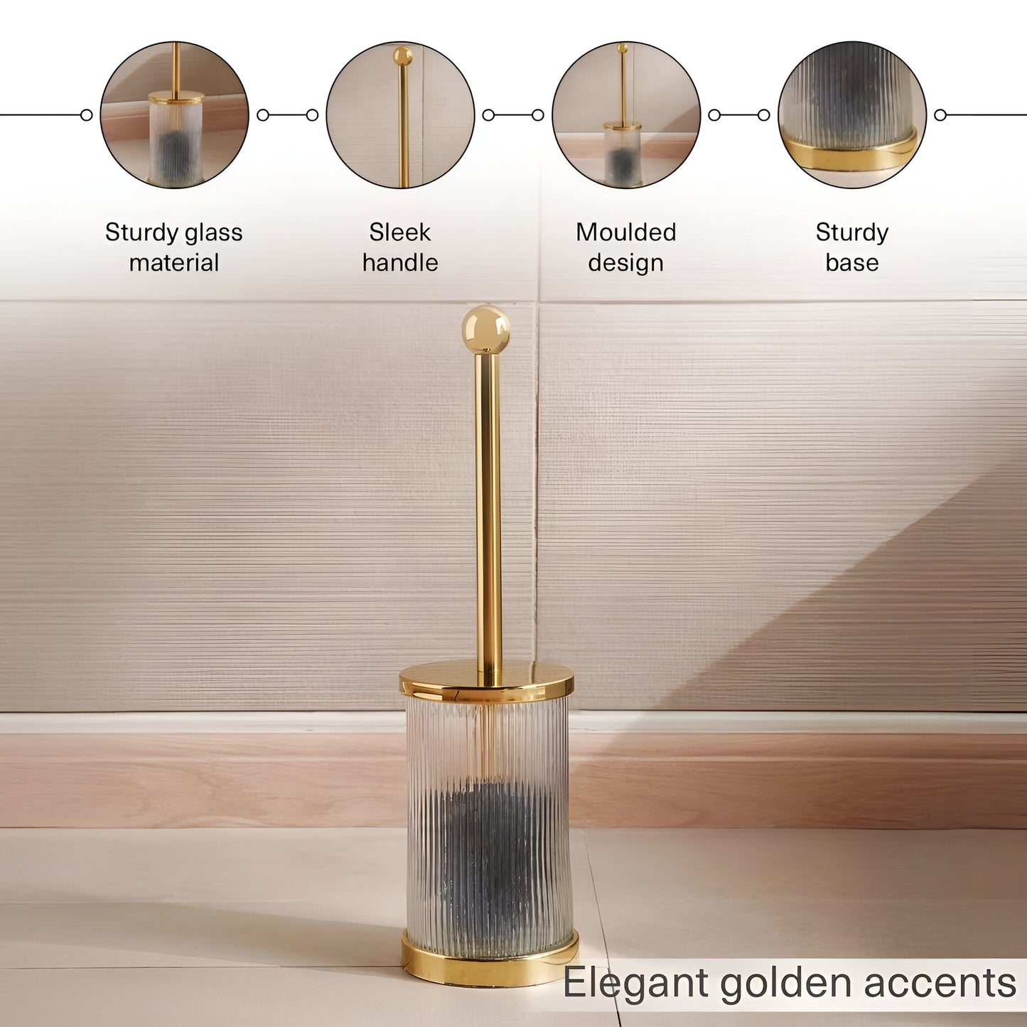Aurelia Patterned Glass Toilet Brush Holder with Brush, Gold