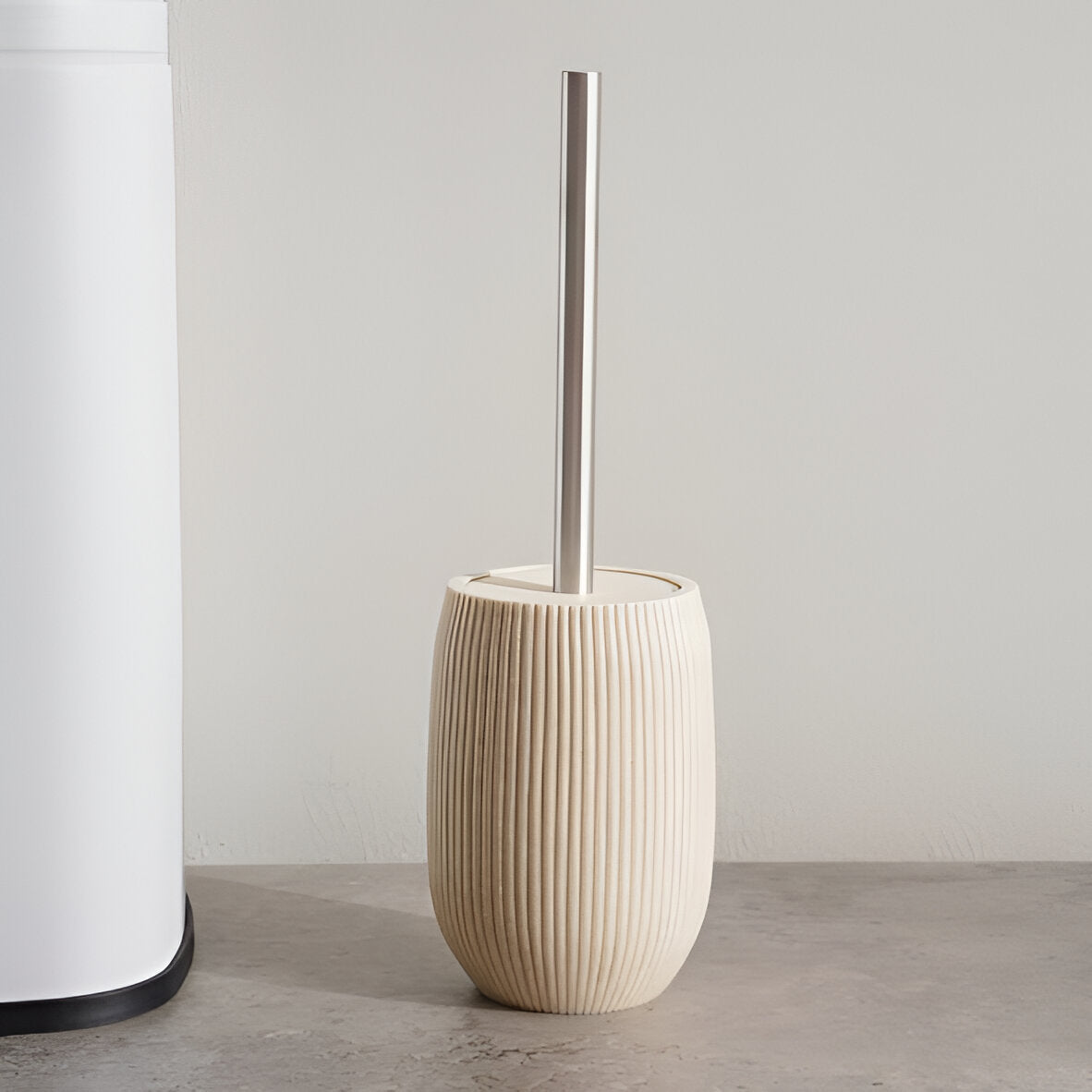 Terra Beige Toilet Brush Holder with Brush, Polyresin, Compact