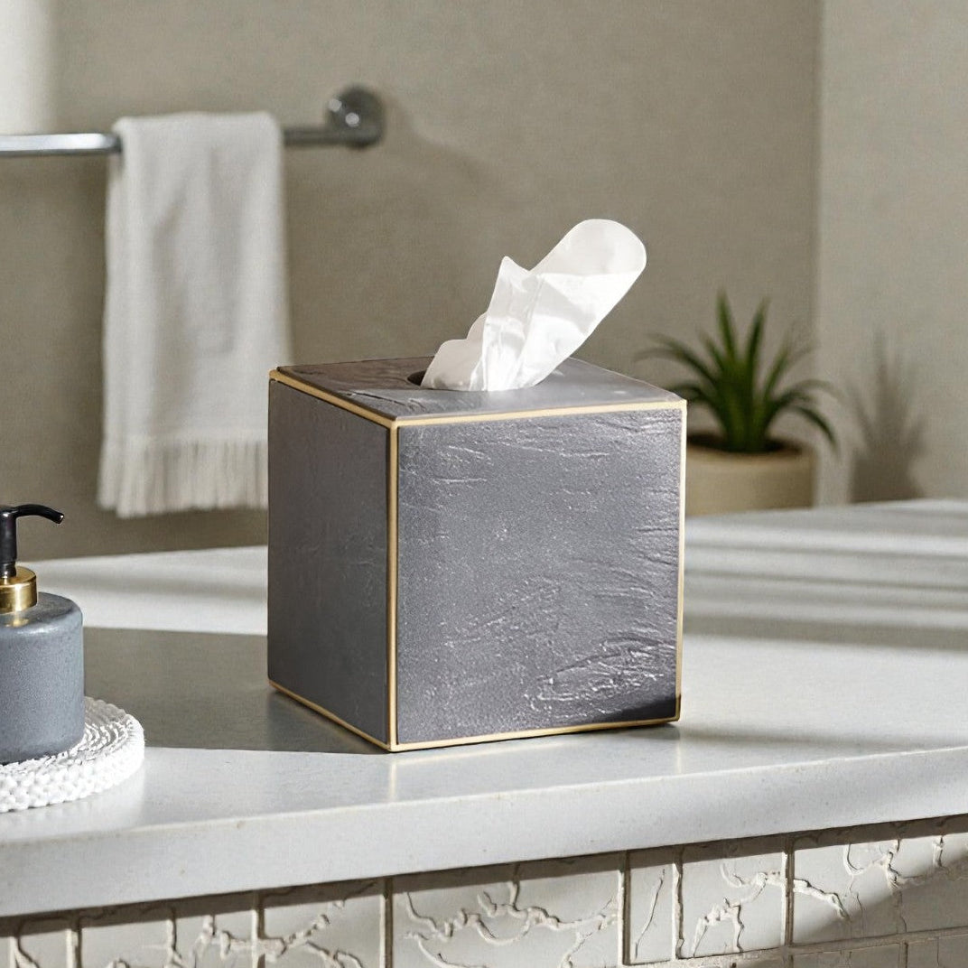 Onyx Black Resin Tissue Box Square, Matte Finish