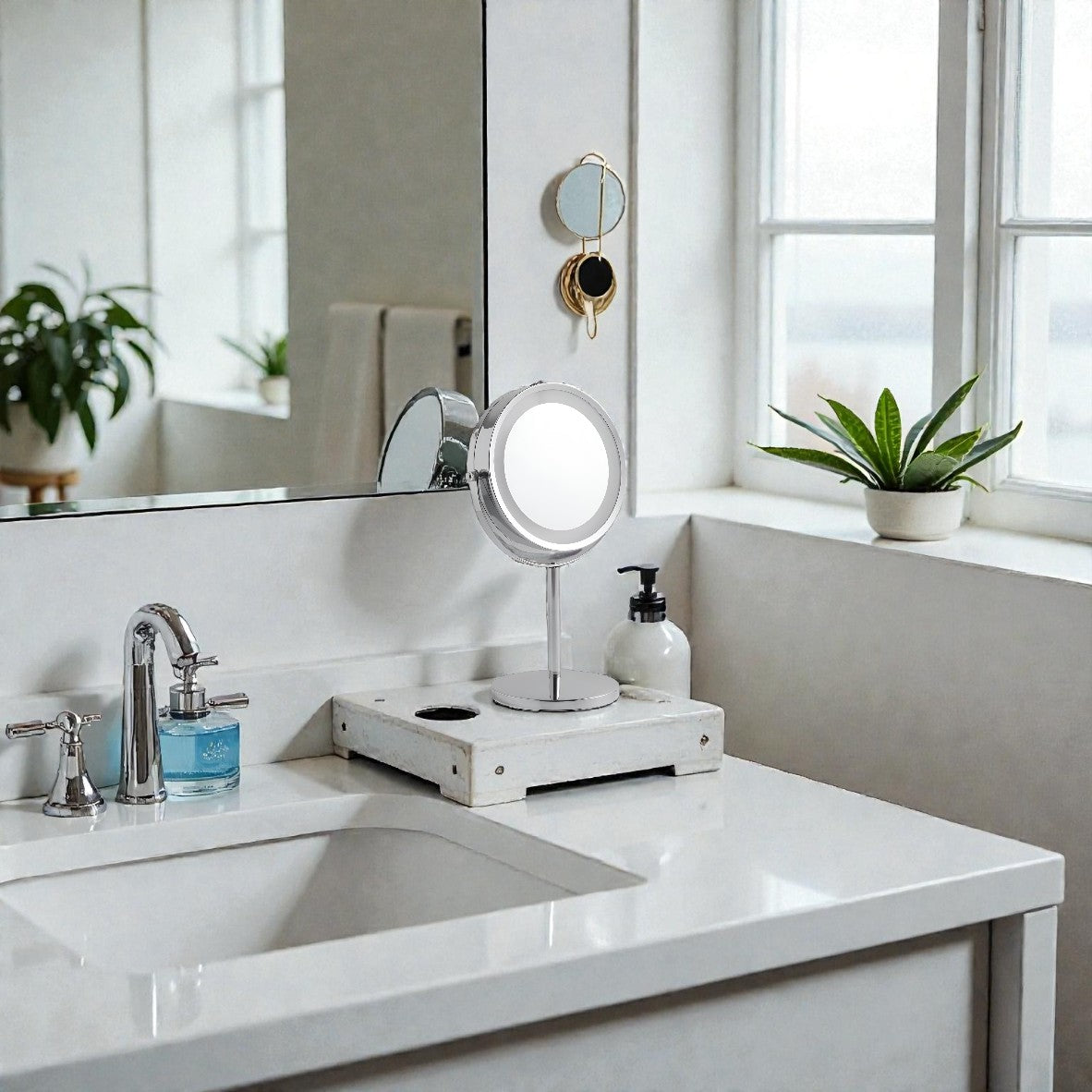 Lumina Silver LED Vanity Mirror 1x/5x Magnification, Chrome