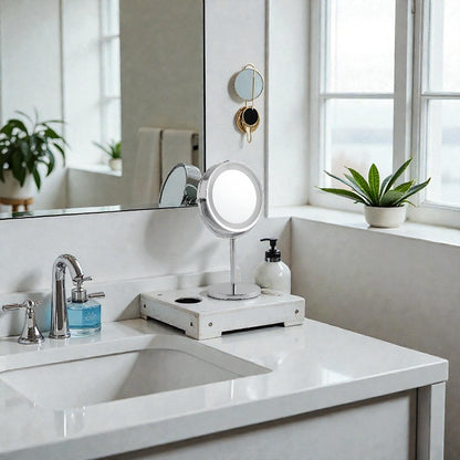 Lumina Silver LED Vanity Mirror 1x/5x Magnification, Chrome