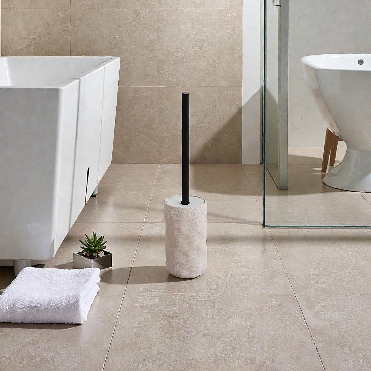 Ridge Cream Toilet Brush with Holder Textured, Durable