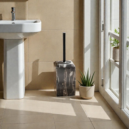 Onyx Black Toilet Brush Holder with Brush, Marble Look, Heavy Duty