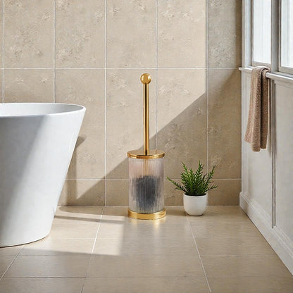Aurelia Patterned Glass Toilet Brush Holder with Brush, Gold