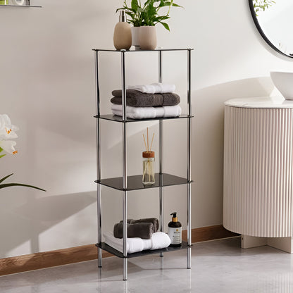 Nero 4-Tier Black Glass Shelf Unit, Tempered Glass