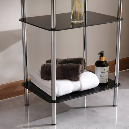 Nero 4-Tier Black Glass Shelf Unit, Tempered Glass