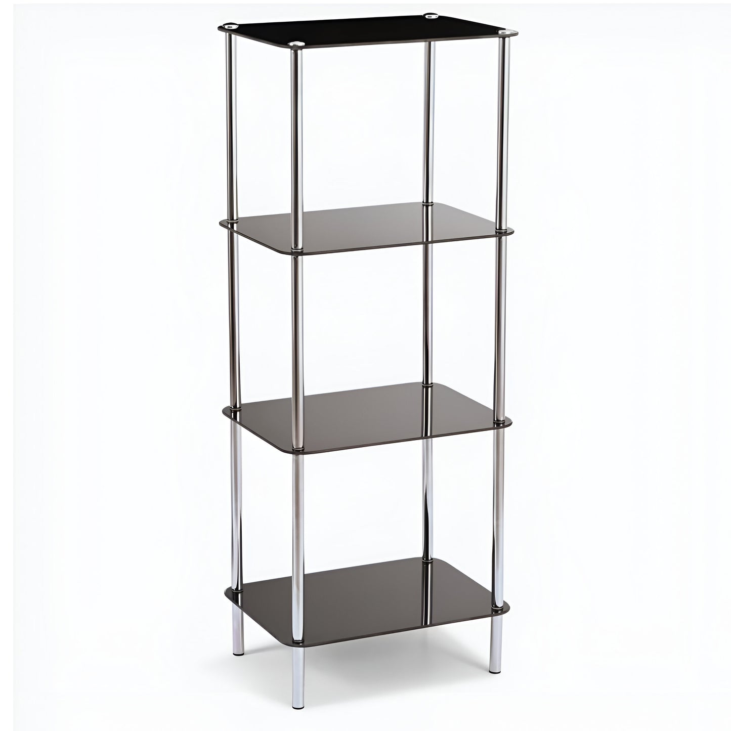 Nero 4-Tier Black Glass Shelf Unit, Tempered Glass