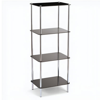 Nero 4-Tier Black Glass Shelf Unit, Tempered Glass