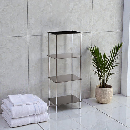 Nero 4-Tier Black Glass Shelf Unit, Tempered Glass