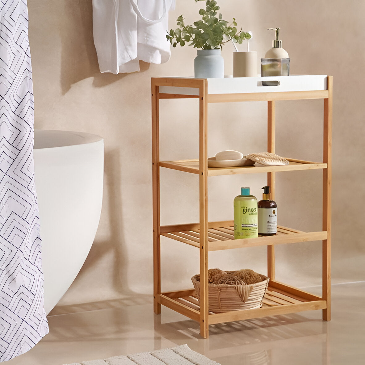 Haven Bamboo Bath Rack Natural, 3-Tier Storage