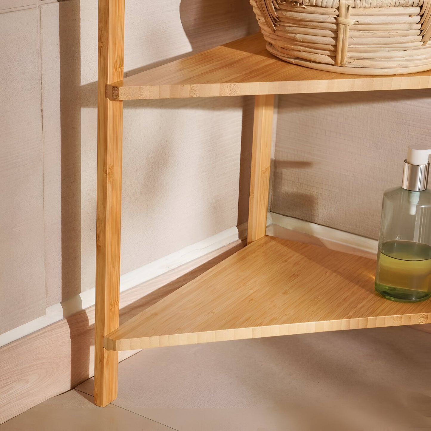 Elara 3-Tier Bamboo Corner Shelf Natural, Space Saving