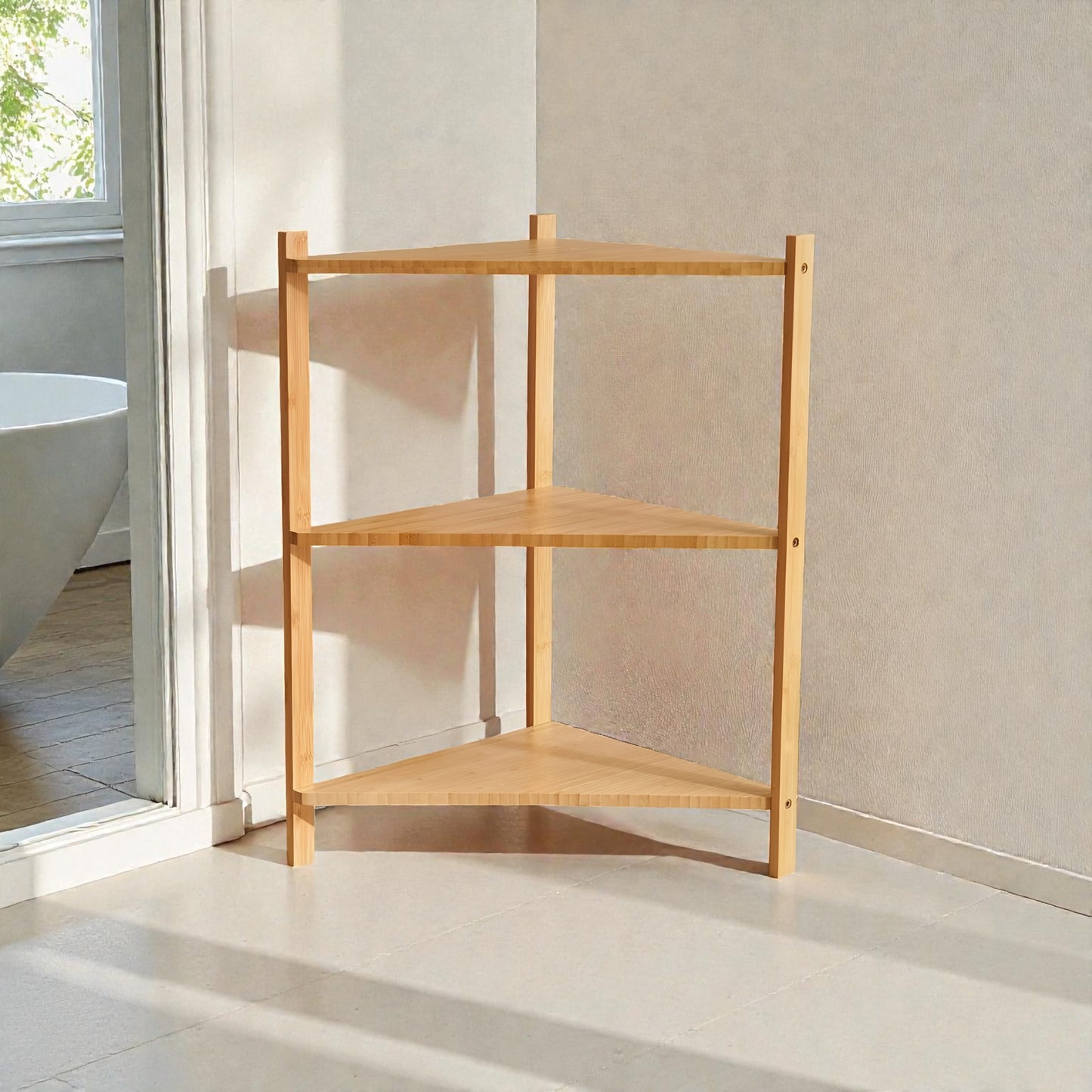 Elara 3-Tier Bamboo Corner Shelf Natural, Space Saving