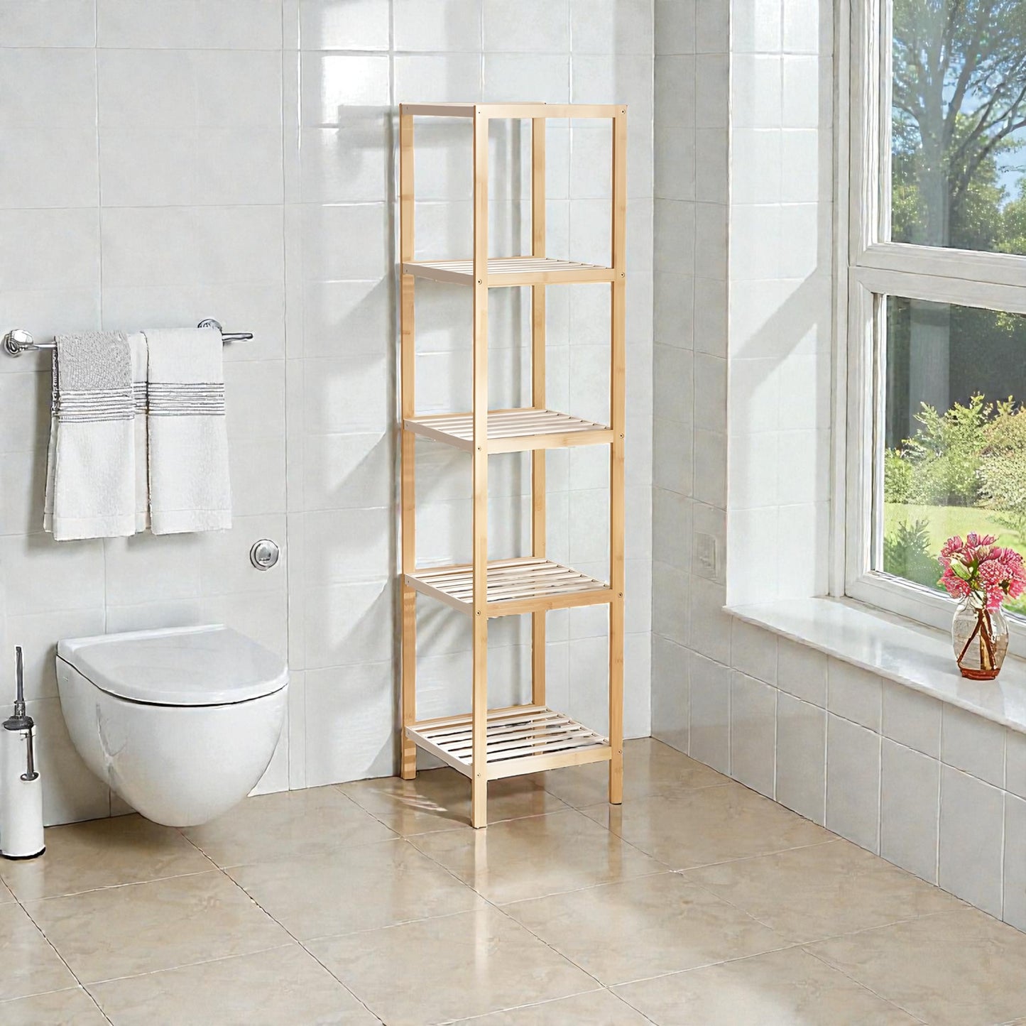 Koto 5-Tier Bamboo Bath Shelf Natural, Space Saving