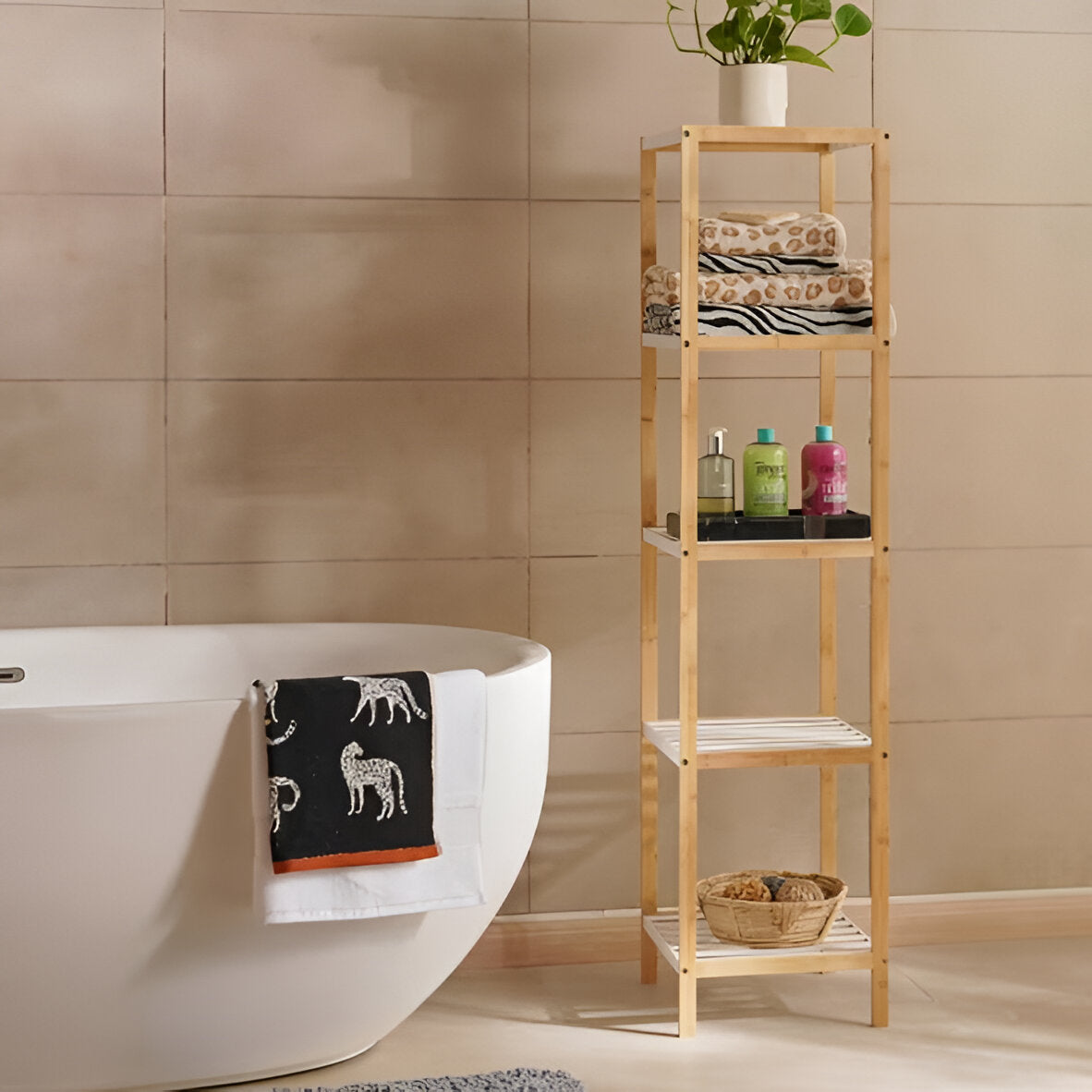 Koto 5-Tier Bamboo Bath Shelf Natural, Space Saving
