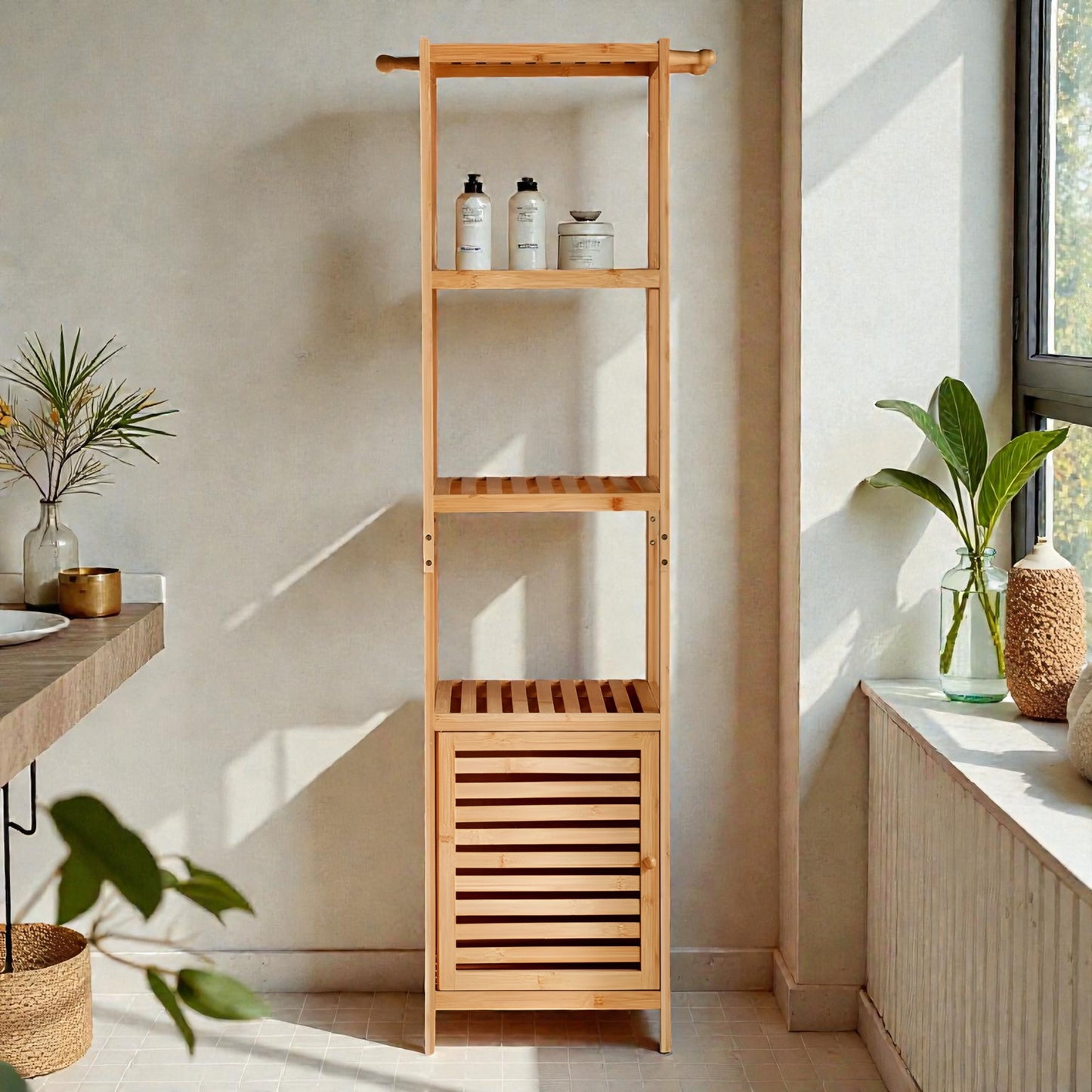 Sylvan Bamboo Storage Cabinet Natural 3-Tier, Space Saving