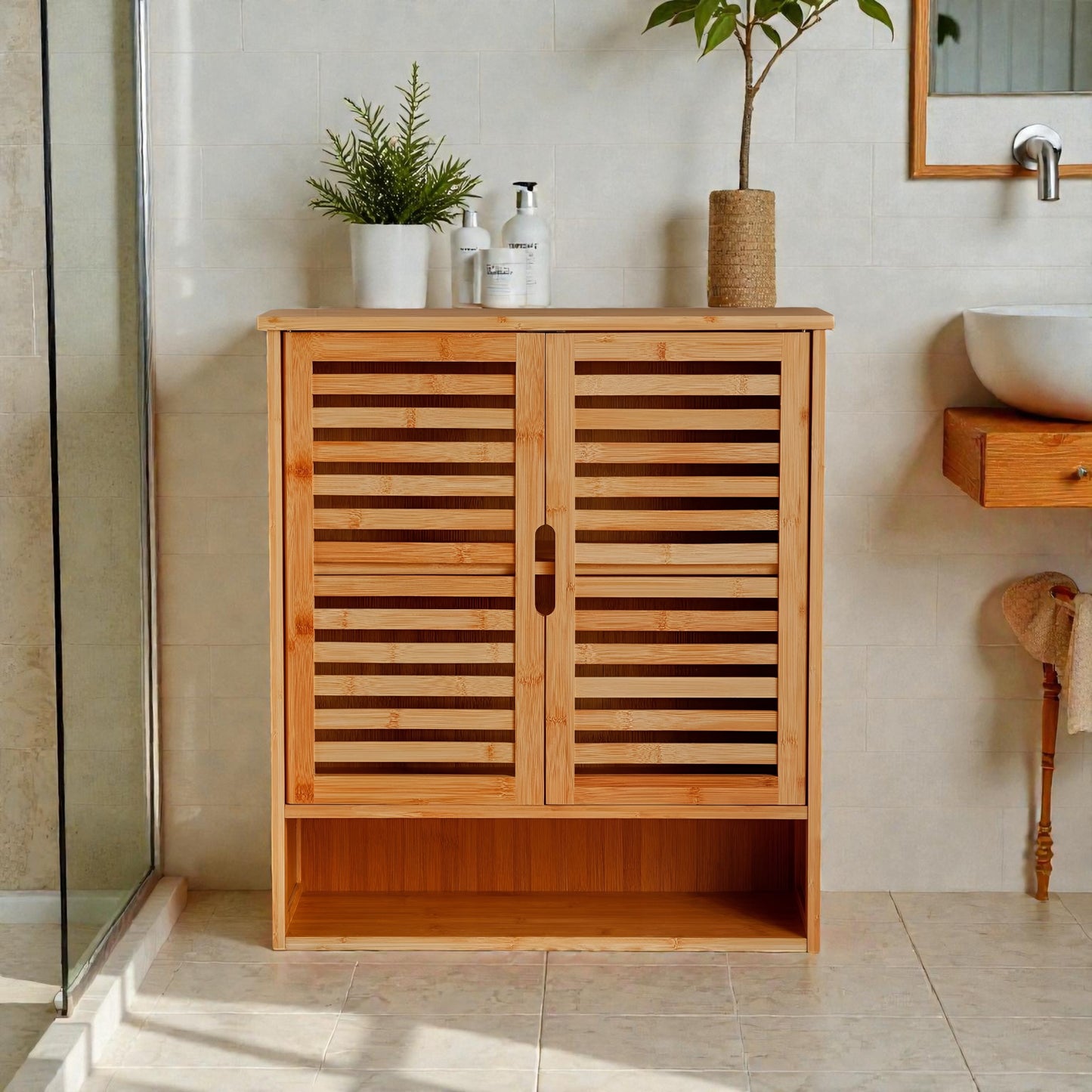 Kaelo Bamboo Bathroom Wall Cabinet Natural, Space Saving