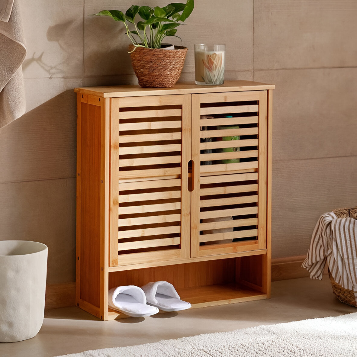Kaelo Bamboo Bathroom Wall Cabinet Natural, Space Saving