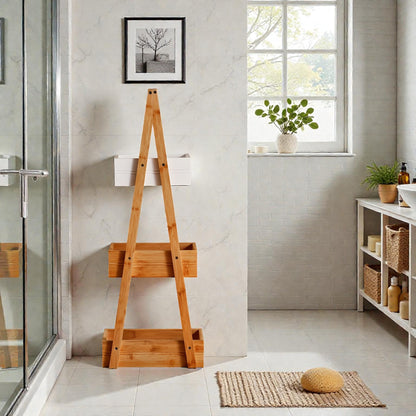 Luma White Bamboo Bath Shelf 3-Tier, Space Saving