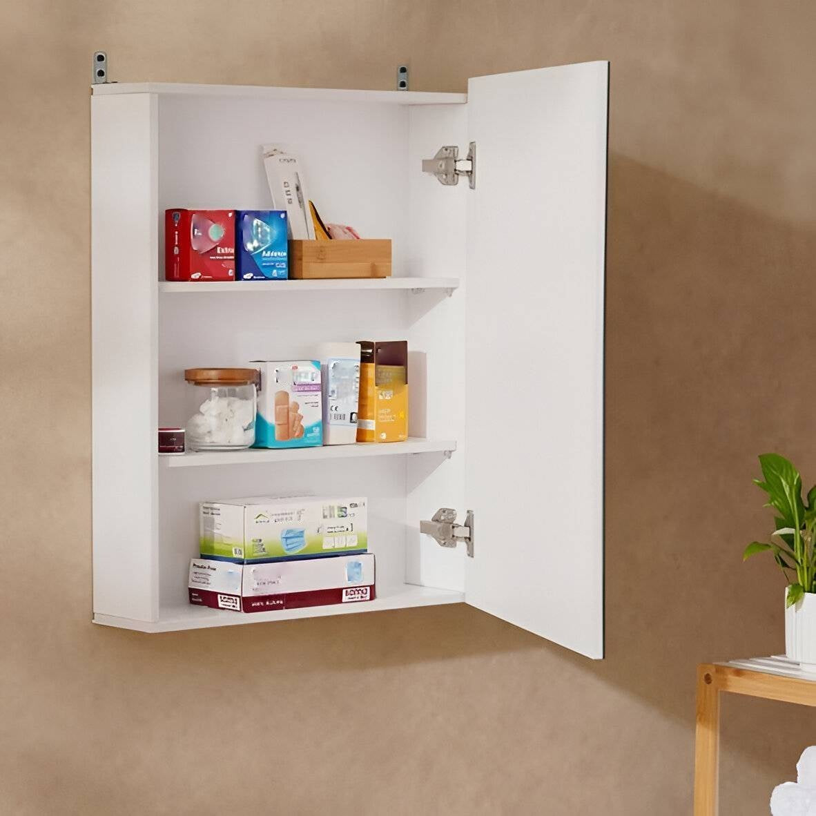Solis White Medicine Cabinet Wall Mount, Mirrored Door