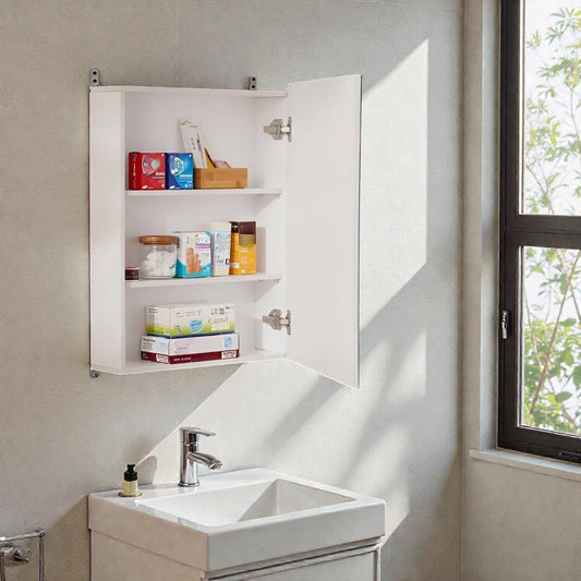 Solis White Medicine Cabinet Wall Mount, Mirrored Door