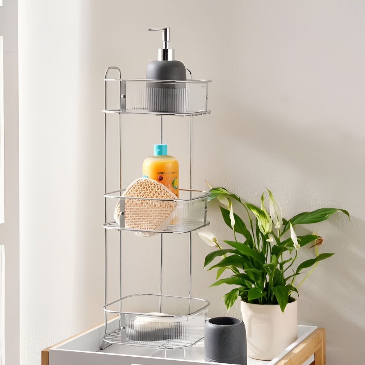 Apex Corner Shower Caddy Silver 3-Tier, Rust Resistant