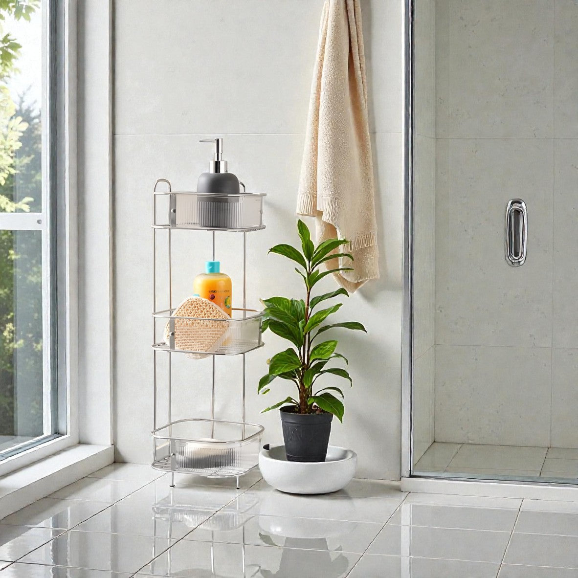 Apex Corner Shower Caddy Silver 3-Tier, Rust Resistant