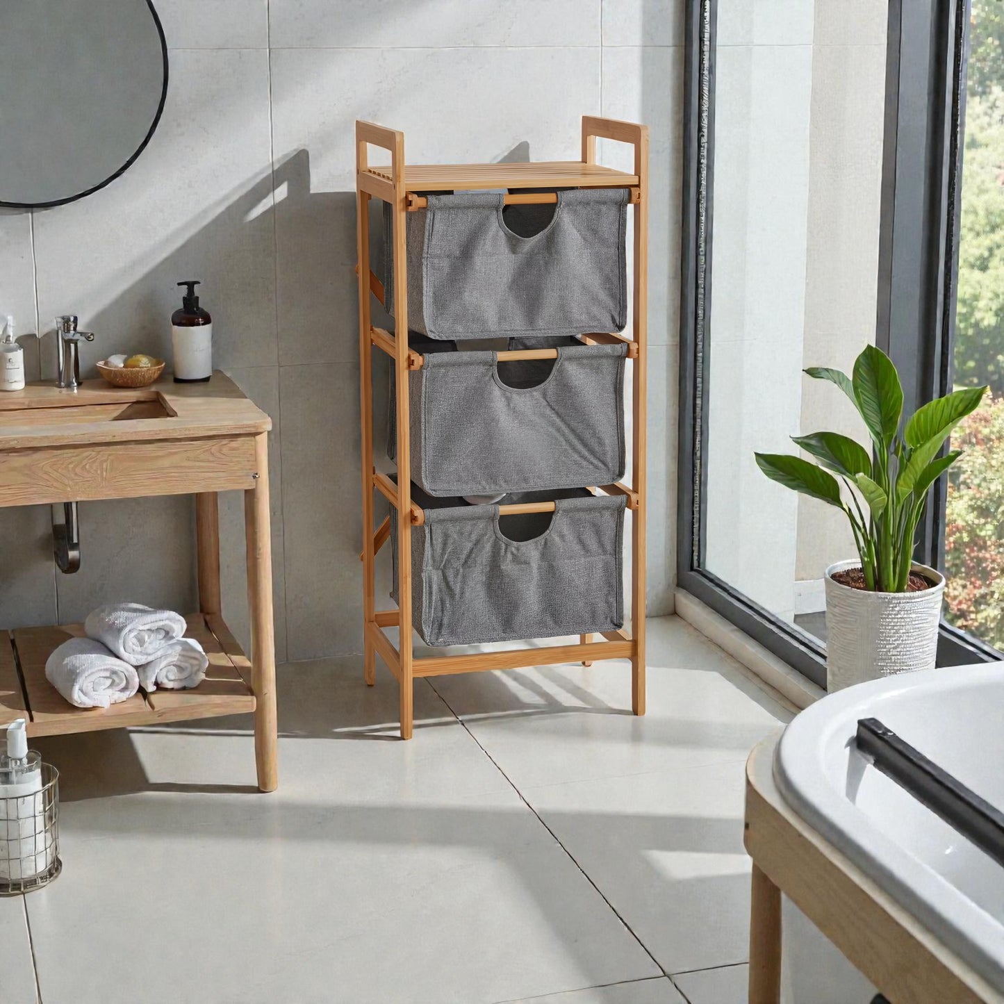 Aria 3-Tier Bamboo Storage Drawers, Natural & Gray