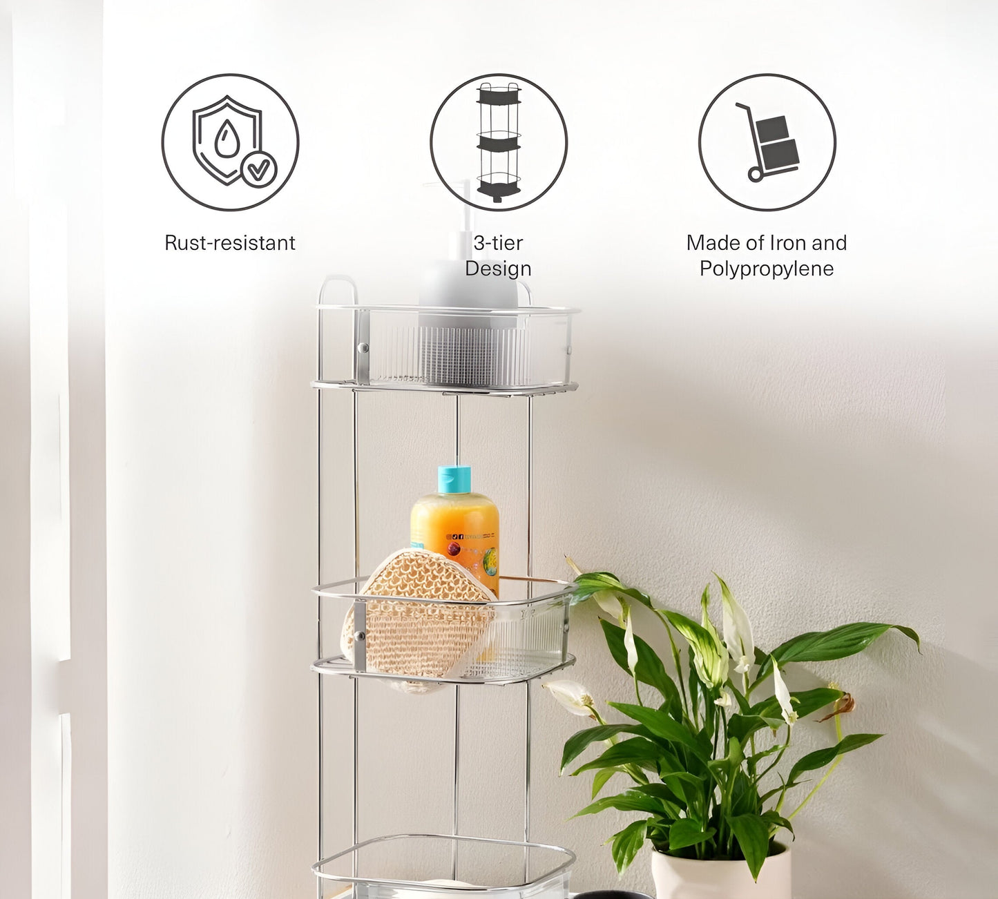 Apex Corner Shower Caddy Silver 3-Tier, Rust Resistant