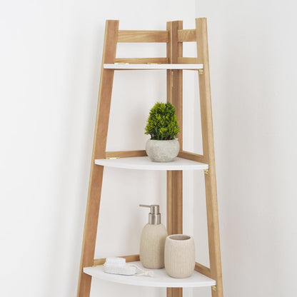 5-Tier Wooden Bathroom Corner Shelf, Natural Finish