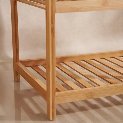 4-Tier Bamboo Bathroom Rack with Removable Tray, Natural Finish