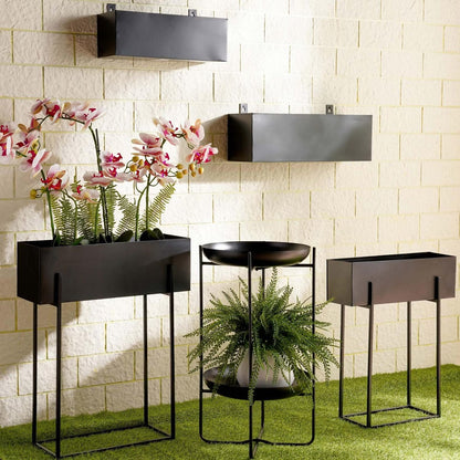 Black Metal Railing Planter with Wall Mounts