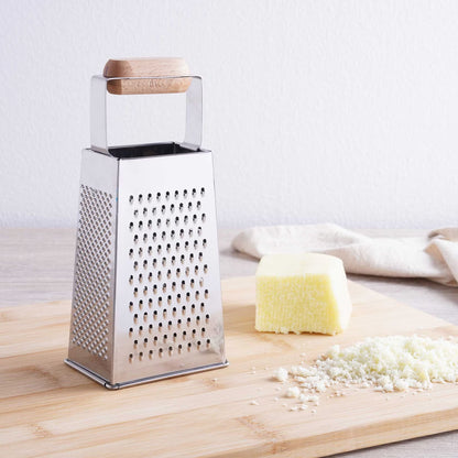 4-Sided Stainless Steel Grater with Wooden Handle