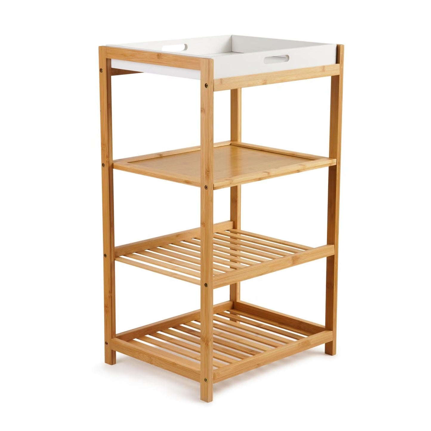 4-Tier Bamboo Bathroom Rack with Removable Tray, Natural Finish