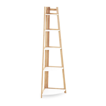 5-Tier Wooden Bathroom Corner Shelf, Natural Finish