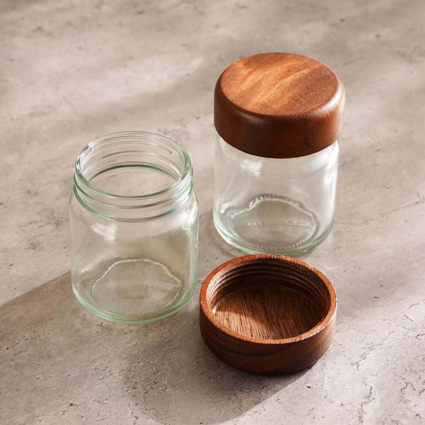 6-Piece Acacia Spice Jar Set with 2-Tier Wooden Stand, Natural Finish