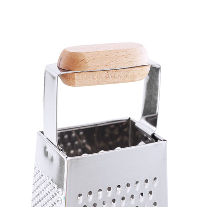 4-Sided Stainless Steel Grater with Wooden Handle