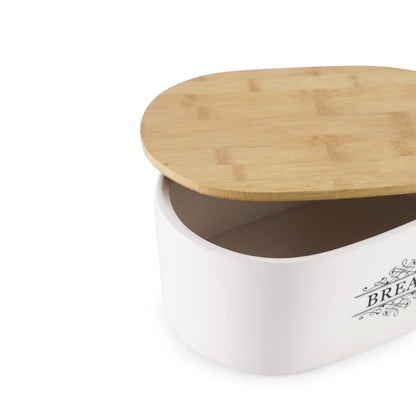 White Ceramic Bread Storage with Wooden Lid