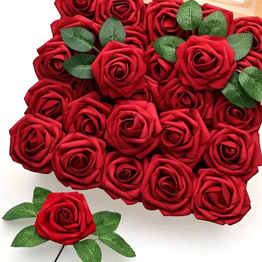 Artificial Red Roses with Stems – Realistic Decorative Set